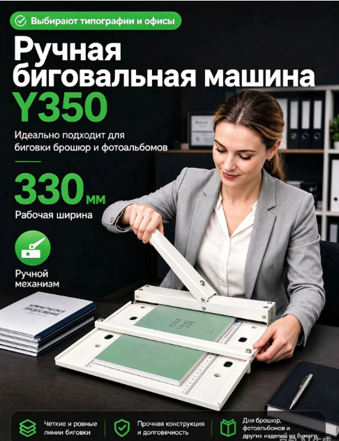 Ручная биговальная машина Y350, рабочая ширина 330 мм, для биговки бумаги, брошюр и фотоальбомов