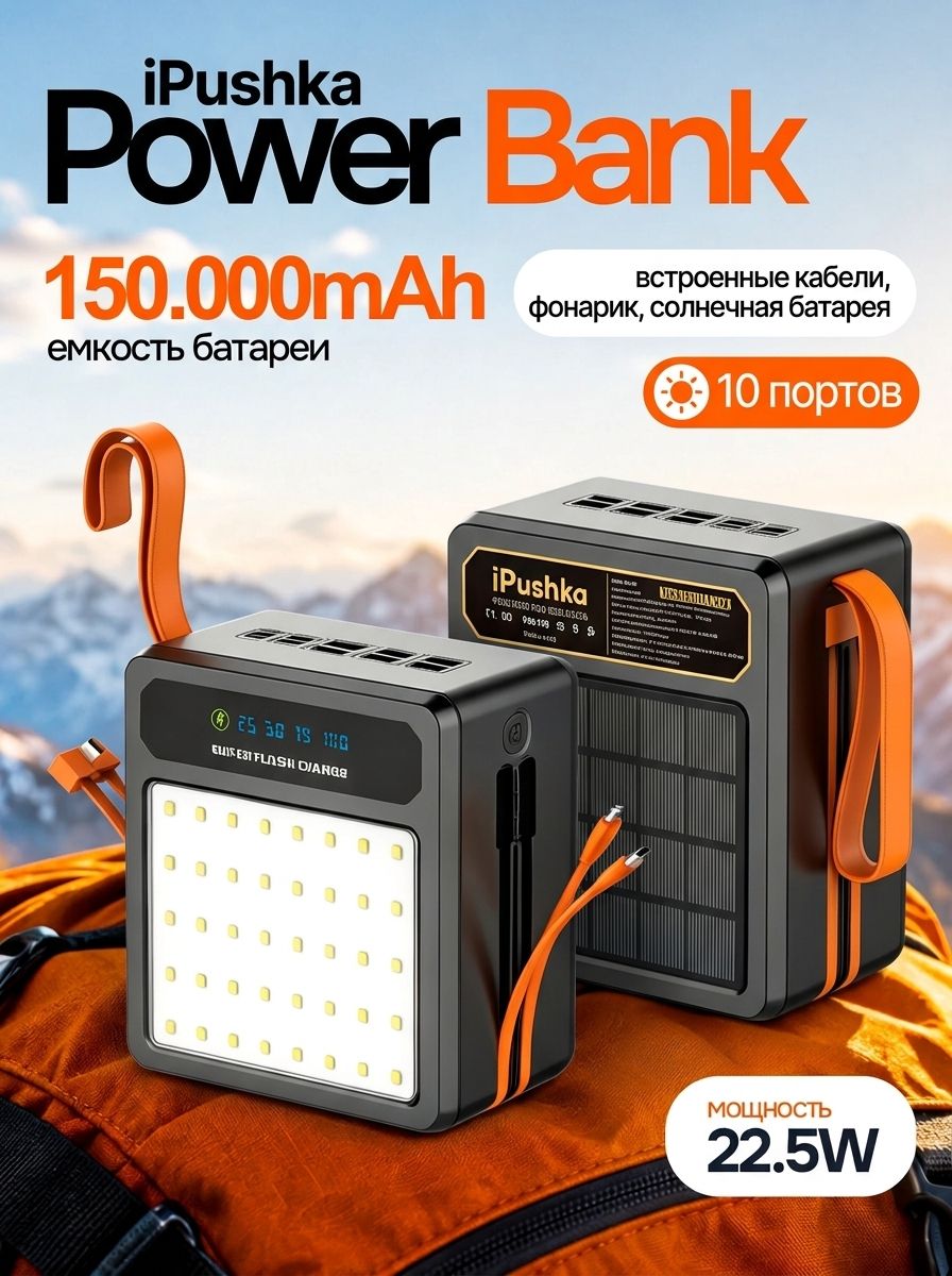 Повербанк для телефона с быстрой зарядкой 150000mah