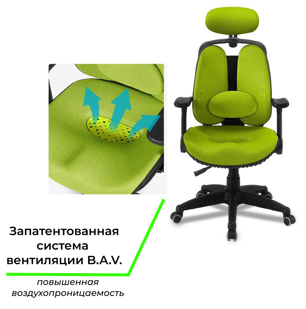 Компьютерное анатомическое кресло INNO Health с эластичным каркасом, цвет: зеленый/белый - фотография № 9
