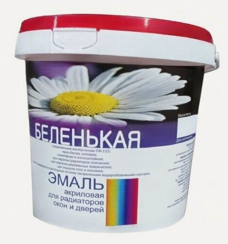 Изображение товара Эмаль акриловая для радиаторов, окон и дверей беленькая 1,8 кг белый