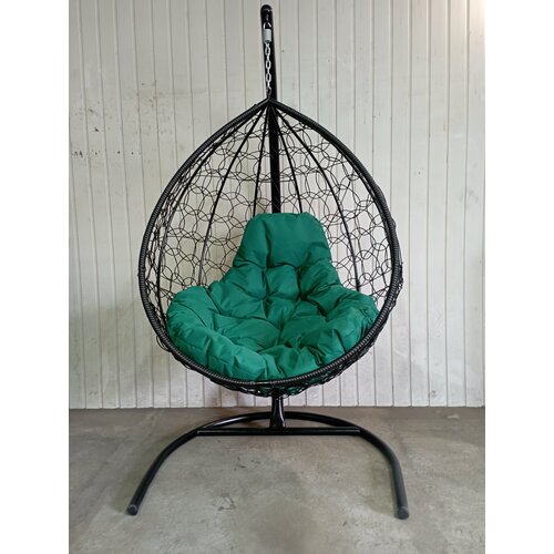Кресло подвесное Капля ротанг черное/зеленое подвесное кресло m group капля ротанг черное красная подушка