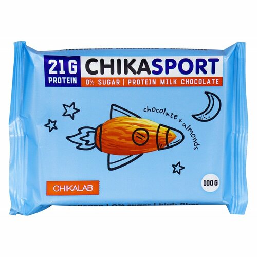 Шоколад Chikasport Protein Chocolate, Milk Chocolate / 100 г, Milk Chocolate with Almonds / Шоколад Молочный с Миндалем