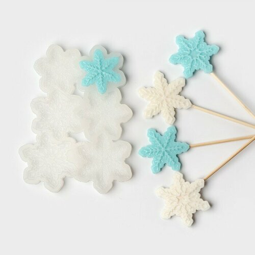 Силиконовый молд для леденцов и шоколада Снежинки 171008 см d5 см d45 см цвет прозрачный 1072₽