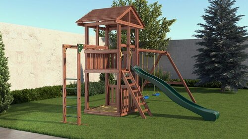 Изображение товара Деревянная детская игровая площадка CustWood Family F5 безопасный и комфортный игровой спортивный комплекс площадка для дачи и улицы