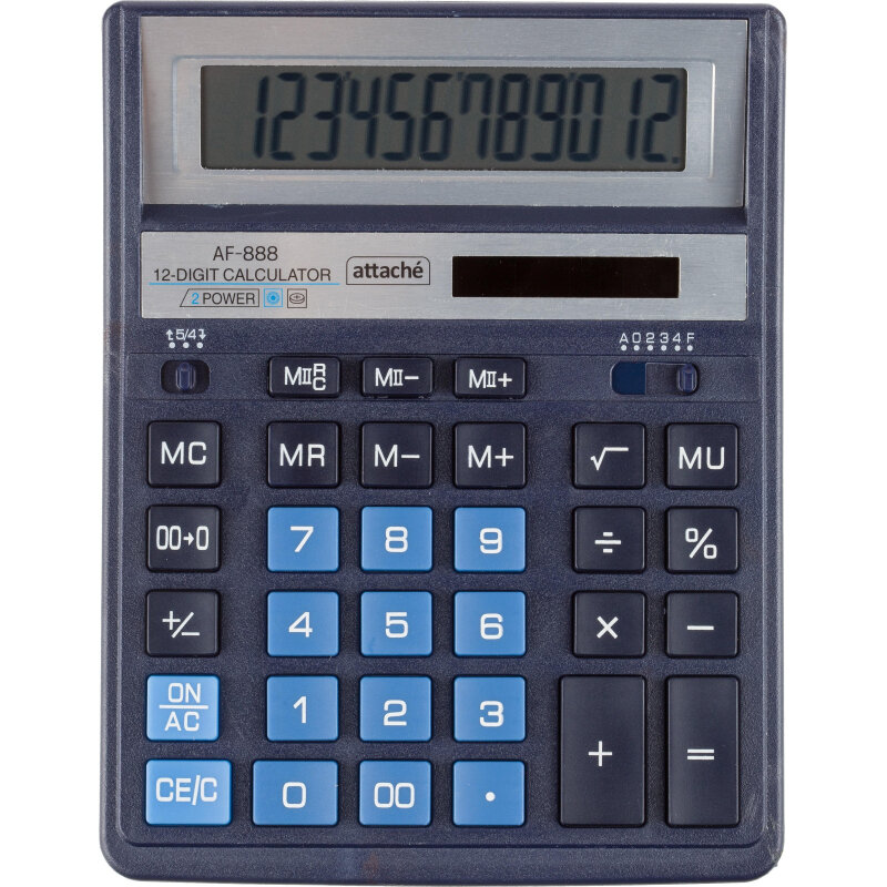 Калькулятор настольный полн. Attache AF-88812р дв. пит204x158мм темно-син