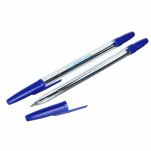 Ручка шариковая синяя с прозрачным корпусом