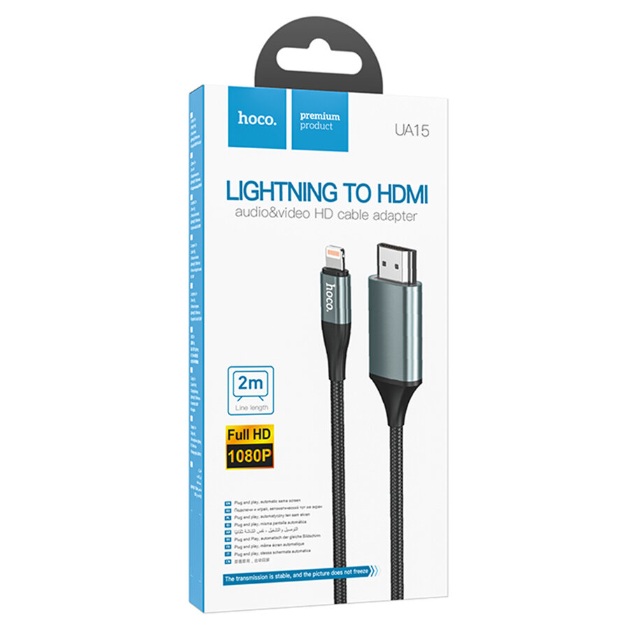 Кабель-переходник Hoco UA15, Lightning-HDMI, 2м, черный/серый — фото 1