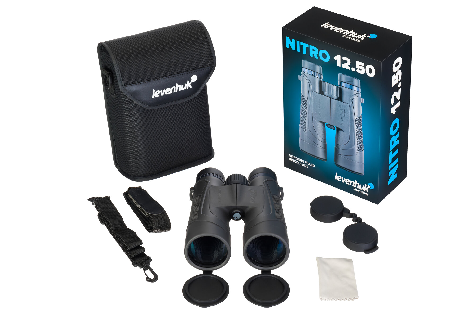 Бинокль Levenhuk Nitro 12x50, материал оптики - BAK-4, Roof призмы, корпус ABS-пластик — фото 1