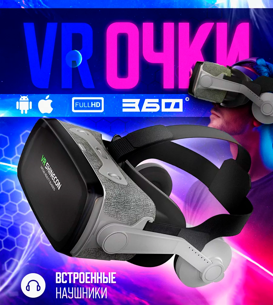 Очки виртуальной реальности для смартфона с наушниками 3D игровые очки для детей, для игр на телефоне Android или iPhone,шлем виртуальной реальности 3Д,