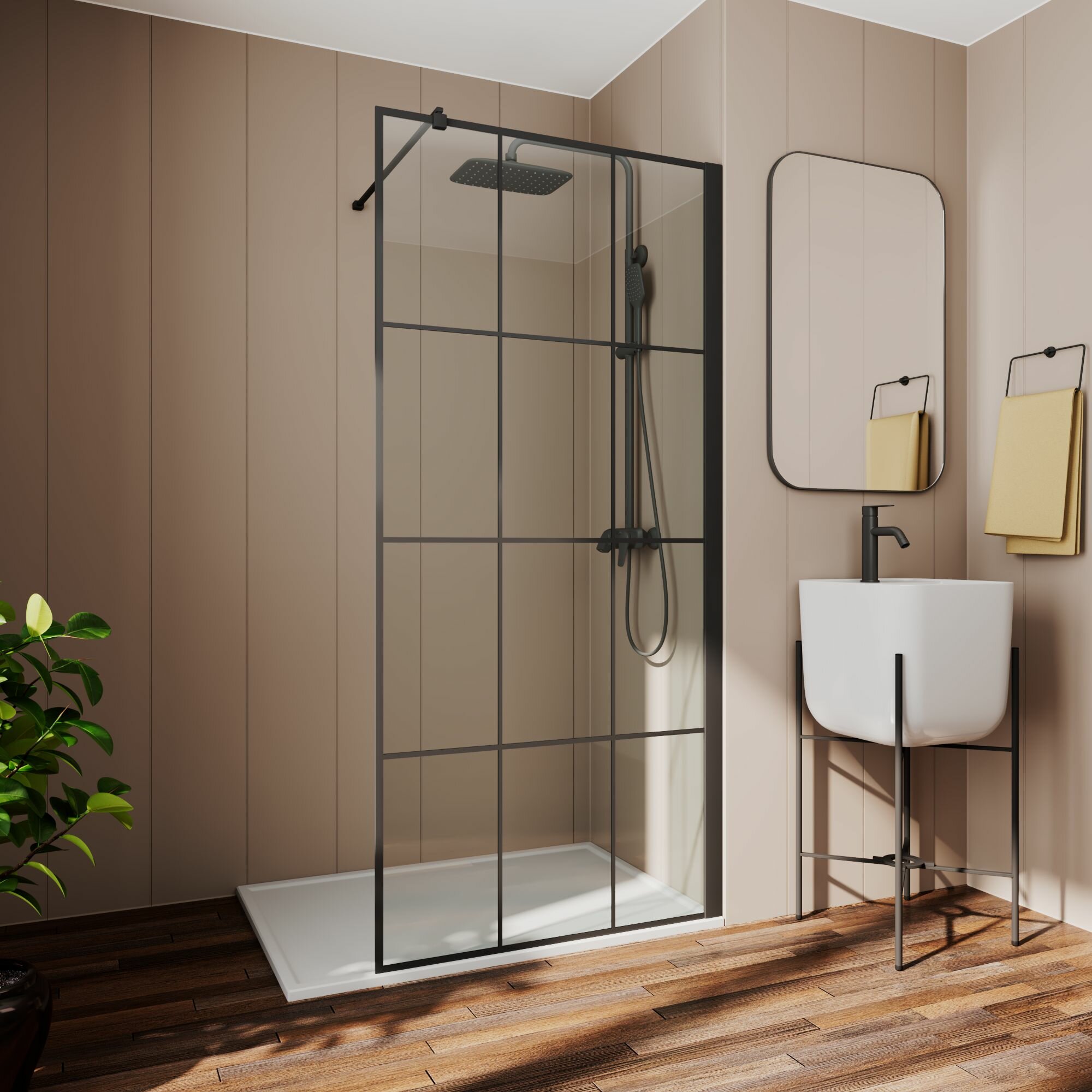 фото Душевая перегородка BAU Stil square 190х90 см прозрачное стекло 6 мм, черный матовый профиль