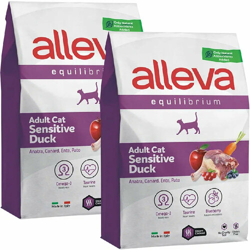 фото Alleva equilibrium adult cat sensitive duck для взрослых кошек с чувствительным пищеварением с уткой (10 + 10 кг)