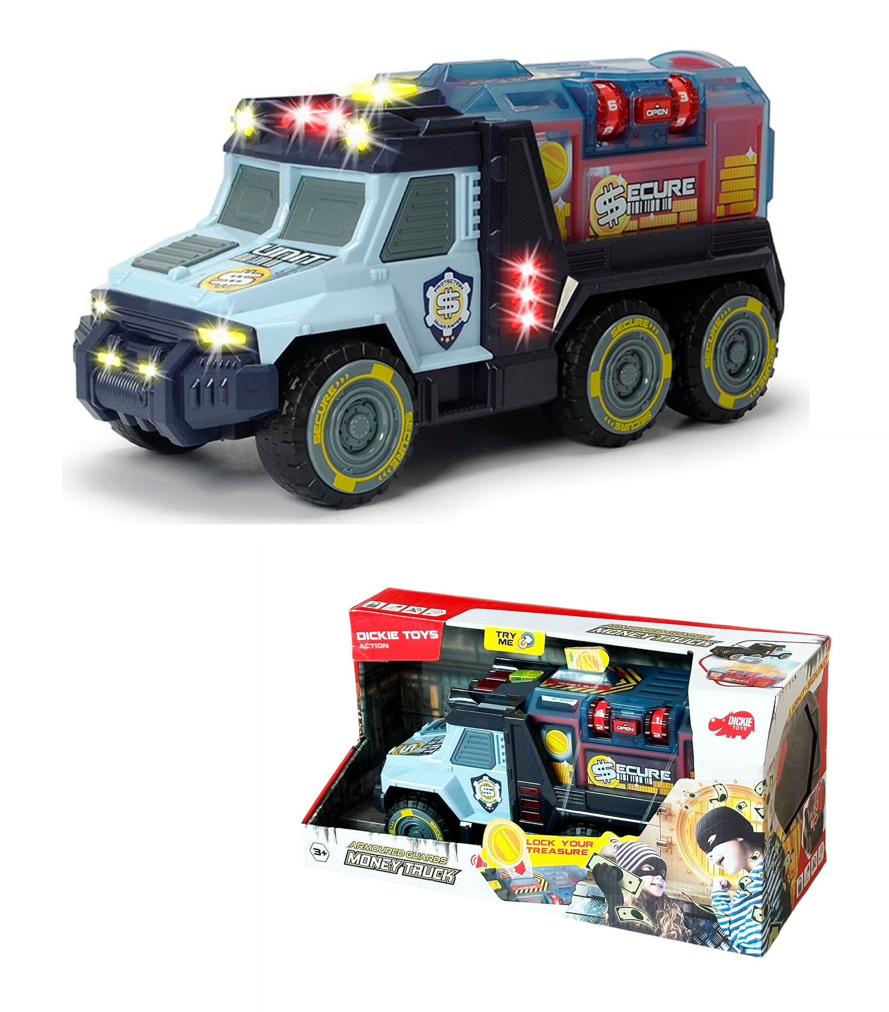 Машина инкассаторов Money Truck Dickie Toys 34см свет, звук / Инкасаторский Грузовик со съемным сейфом