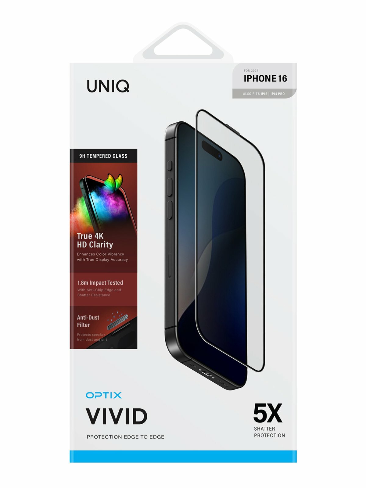 Защитное стекло Uniq OPTIX VIVID CLEAR для IPhone 16 6.1", прозрачное с рамкой — фото 1