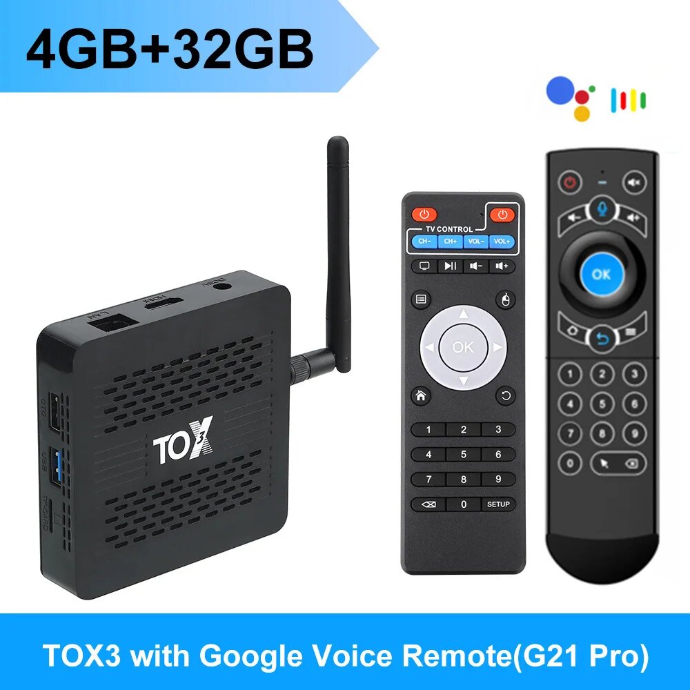 ТВ-приставка TOX3, Amlogic S905X4, 4 ГБ, 32 ГБ, Android 11, Wifi, Lan, BT, 4K, Dolby Atmos, AV1, DLNA, в ассортименте, TOX3 4G32G G21 Pro, Европейская