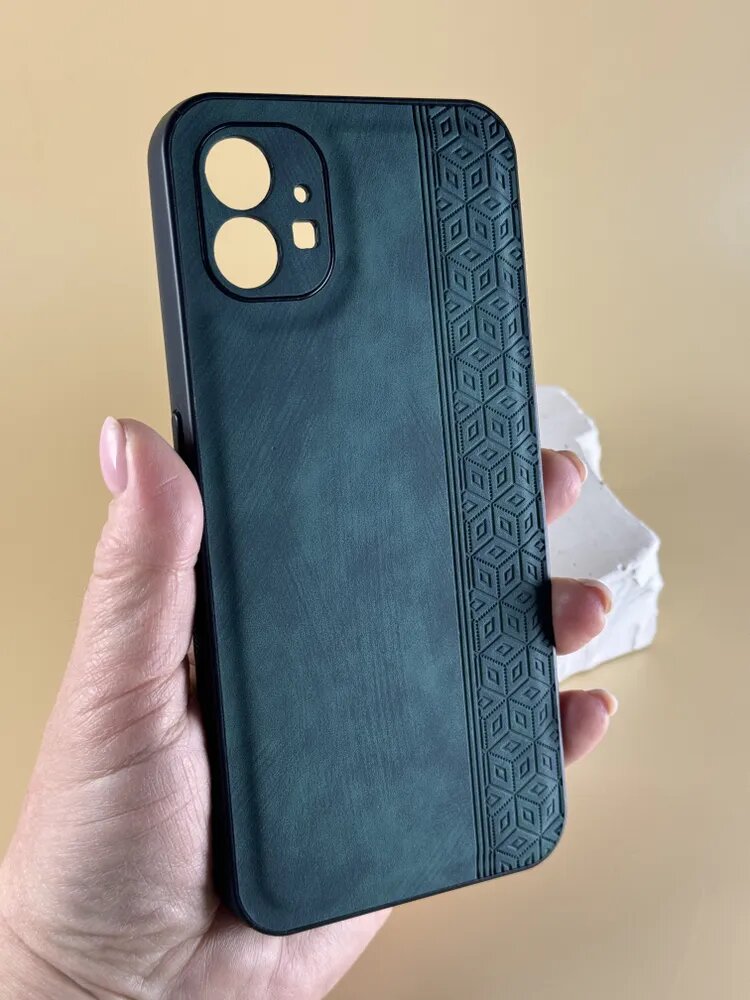 Чехол кожаный Nothing Phone 1 / Чехол Нотинг Фон 1 с защитой камеры, геометрия, зеленый — фото 1