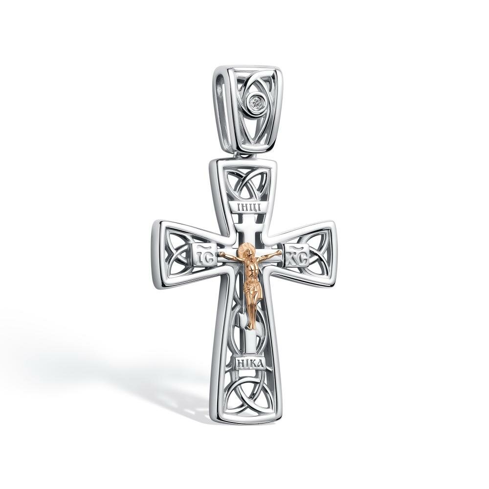 Крестик АЛЬКОР, серебро, 925 проба, бриллиант