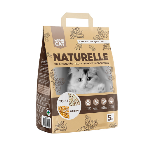 Комкующийся растительный наполнитель тофу для кошачьих туалетов HOMECAT NATURELLE Original 5 л