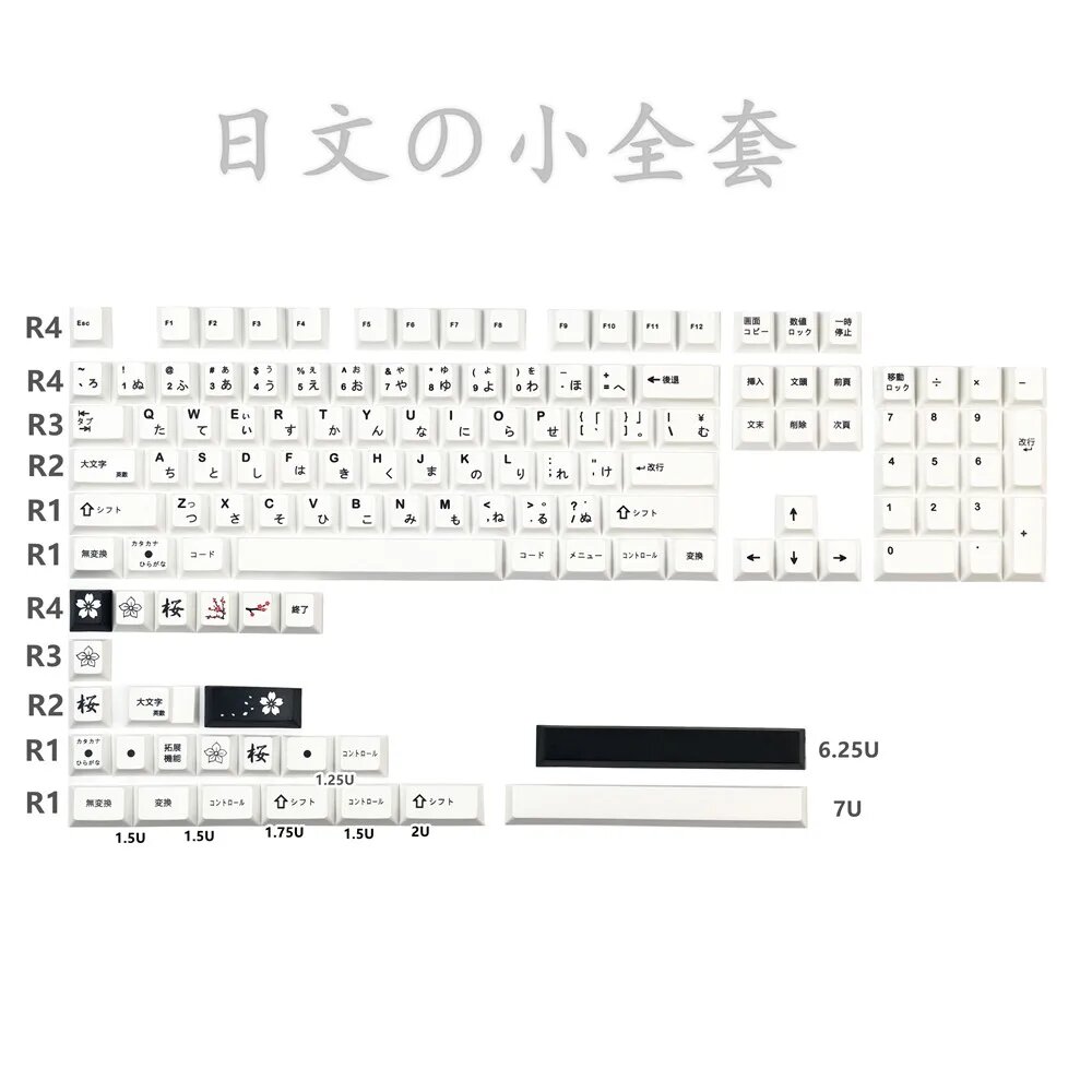 Клавиши Kelowna PBT черно-белые для механической клавиатуры, keycaps only