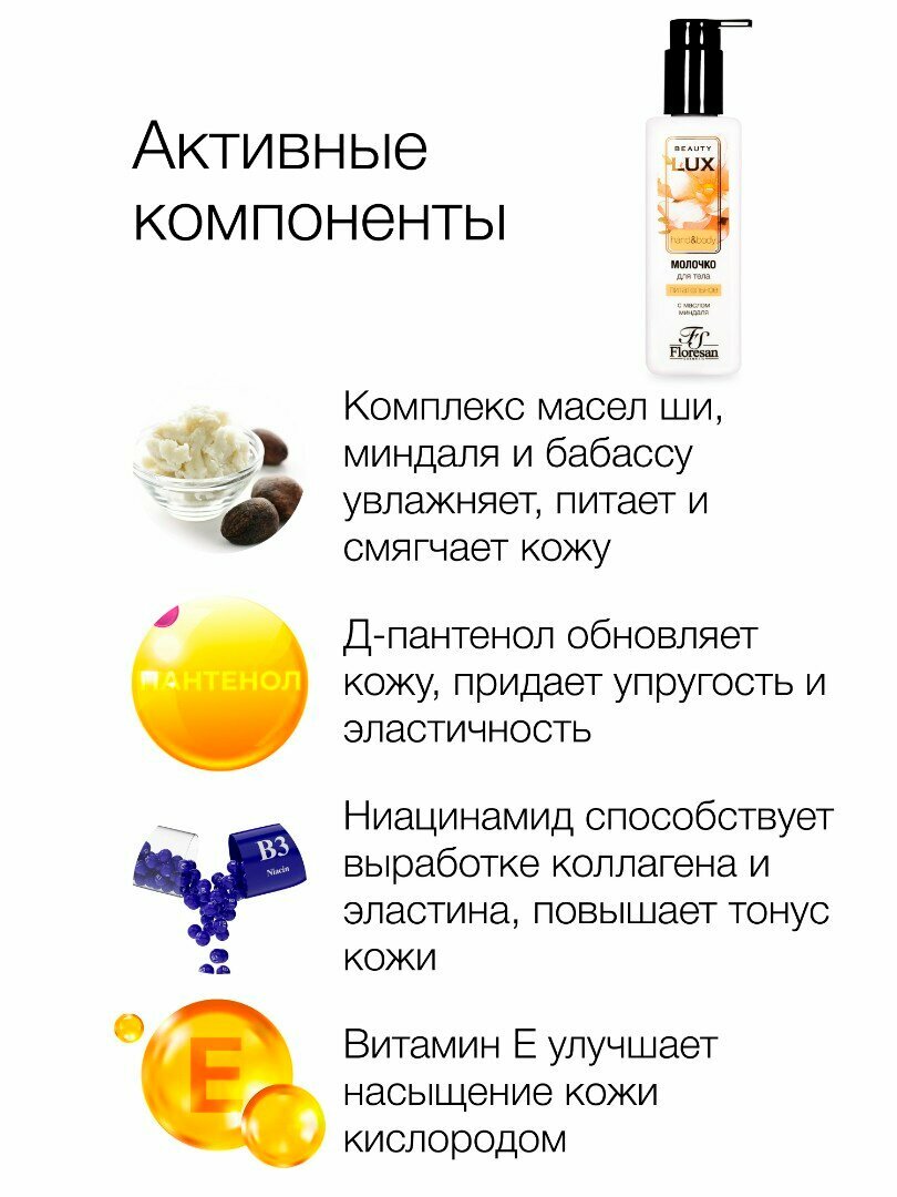 Изображение Floresan Молочко для тела питательное с маслом миндаля Beauty Lux 250мл.
