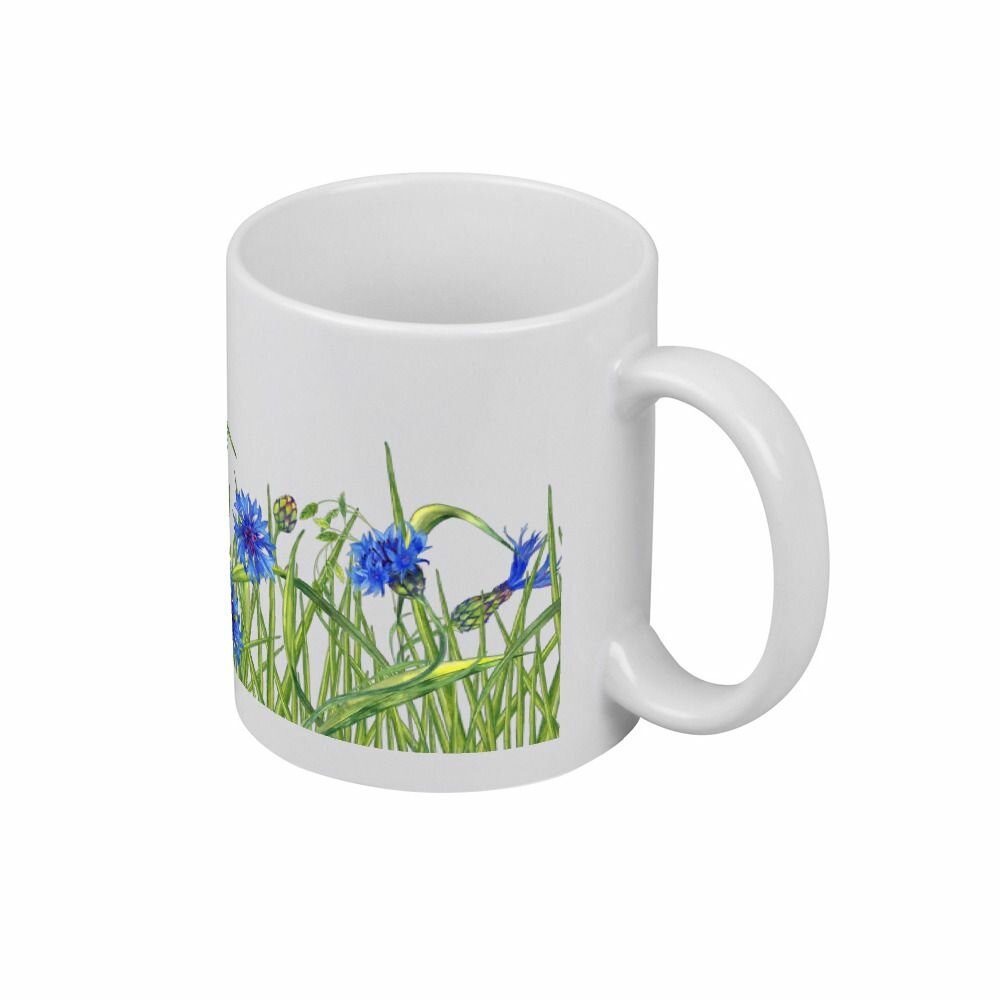 Кружка Голубые васильки в траве Акварель реализм цвет белый