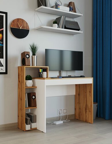 Изображение товара Письменный стол Мебельная фабрика Volodin&Co, ЛДСП, с полками, дуб вотан/белый