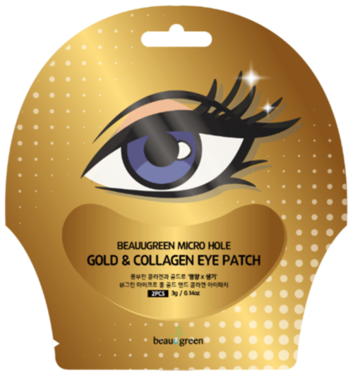 Маска-патч для глаз, Micro Hole Gold & Collagen Eye Patch, BeauuGreen, 8809389035458