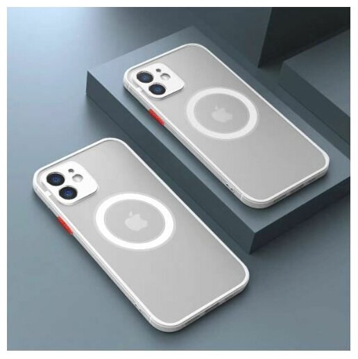 Чехол силиконовый противоударный для Iphone 13 Pro Max белый с магнитным держателем Magsafe