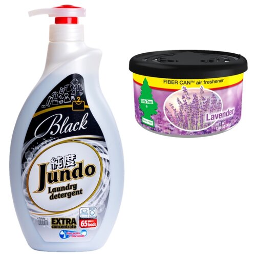 фото Набор из 2 шт: jundo «black» концентрированный гель для стирки черного белья (65 стирок), 1л + натуральный ароматизатор для шкафов и помещений в баночке fiber can "лаванда" (lavender)