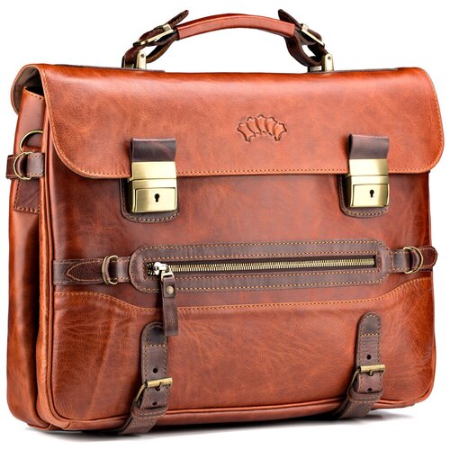 Портфель Кожинка, оранжевый, коричневый