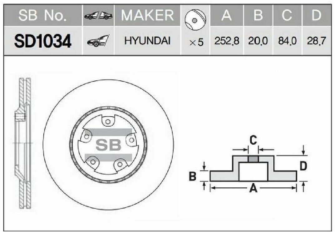 Диск тормозной передний 2 шт HYUNDAI H100/Porter SD1034 SANGSIN BRAKE