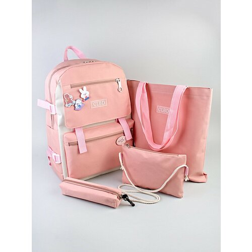 косметичка рюкзак ameli сердце 1 отделение длинный ремень Рюкзак Комплект из 4 предметов: пенал, сумка-шоппер, косметичка / розовый