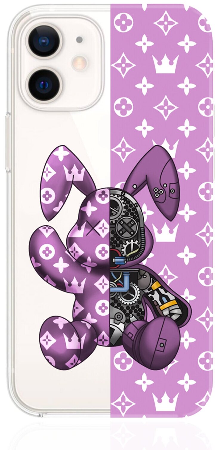 Прозрачный силиконовый чехол MustHaveCase для iPhone 12 Mini Bunny Розовый для Айфон 12 Мини Противоударный