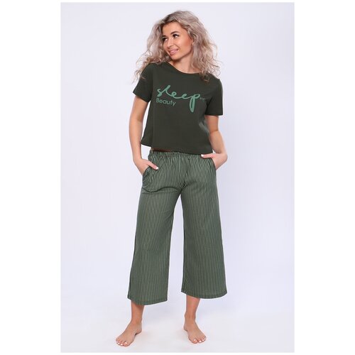 фото Женская пижама/ домашний костюм (футболка+ брюки-кюлоты), размер 50 натали