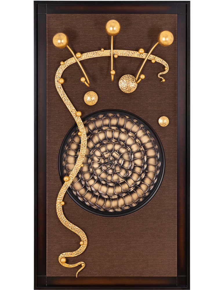 Вешалка настенная Bogacho Heri коричневая 3 крючка с декоративным панно и кованым элементом бронзового цвета ручная работа - фотография № 9