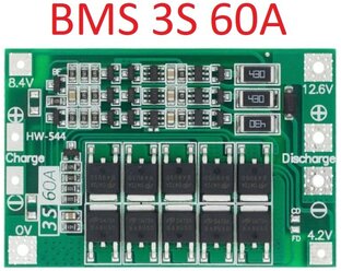 BMS-контроллер 3S/60A для Li-Ion ячеек 3.7V 18650, 26650.