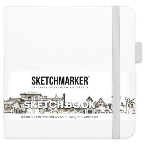 Скетчбук Sketchmarker, 120 х 120 мм, 80 листов, твёрдая обложка из искусственной кожи, белый, блок 140 г/м2