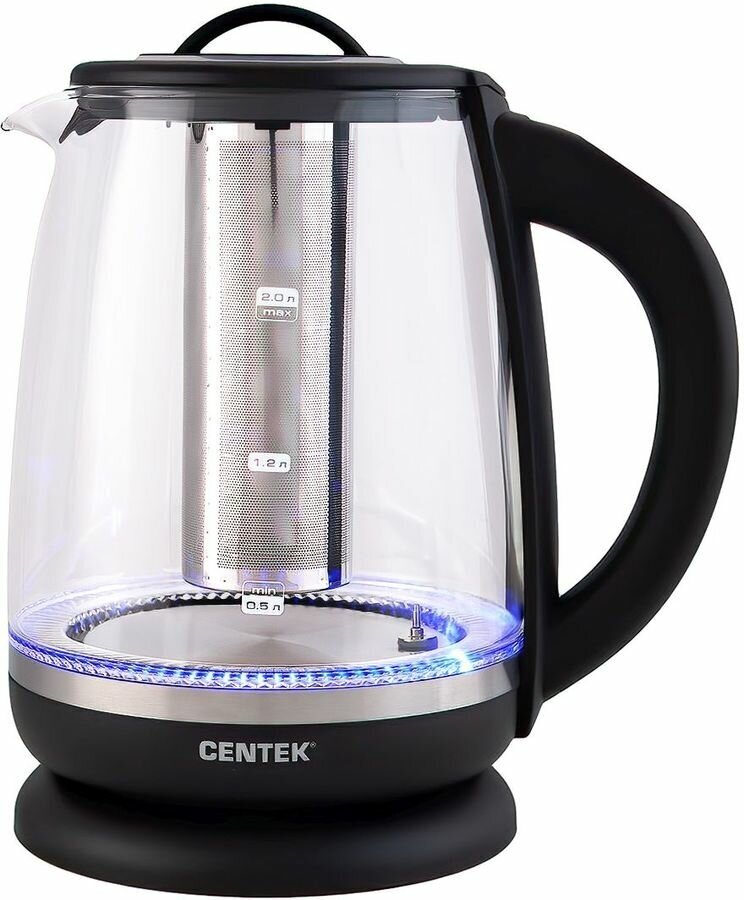 Чайник электрический CENTEK CT-0017, 2200Вт, прозрачный и черный