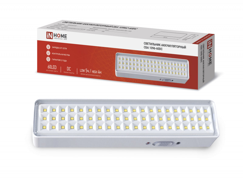 Светильник светодиодный аварийный СБА 1096-60DC 60LED 1.5Ah lithium battery DC IN HOME