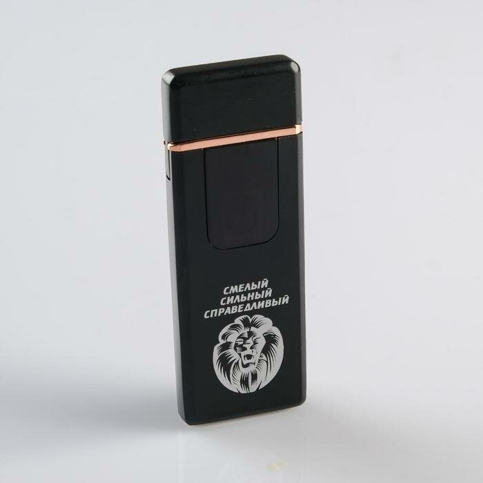 Зажигалка электронная "Смелый сильный справедливый" USB спираль 3 х 7.3 см черная