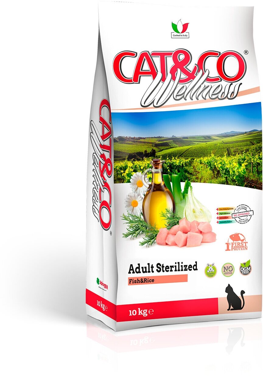 Wellness Cat&Co Adult Sterilized корм для взрослых стерилизованных кошек (Рыба и рис, 10 кг.) - фото №1