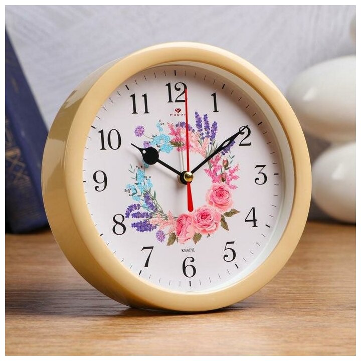 фото Будильник кварцевый "Цветочный узор", плавный ход, d=15 см