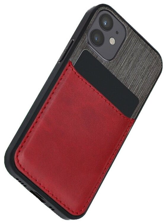 Чехол ТероПром 5864423 LuazON для iPhone 12 mini, с отсеком под карты, текстиль+кожзам, красный