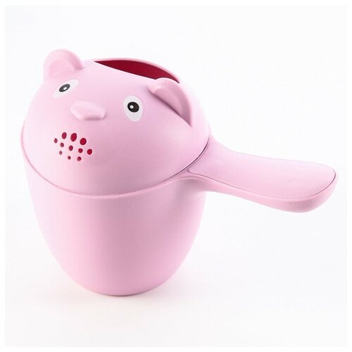 --- Ковш для купания и мытья головы, детский банный ковшик, хозяйственный «Мишка», цвет розовый