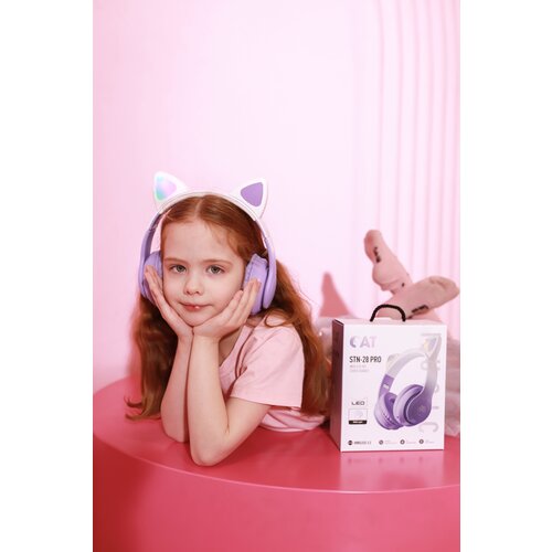 Наушники беспроводные детские STN-28 PRO с ушками Новинка 2023 bluetooth для iPhone для Android фиолетовые 180000₽