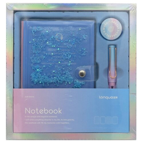 фото Канцелярский набор pearl блокнот, ручка и скотч голубой languo