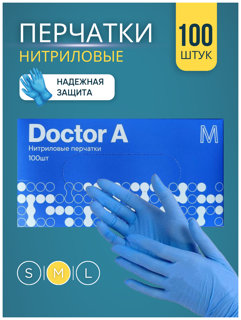 Нитриловые перчатки Doctor A синие 100шт