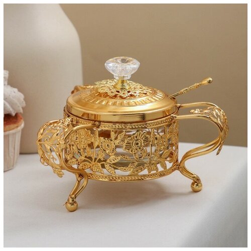 SUI Сахарница Котелок 200 мл 1616511 см с ложкой цвет металла золотой 1875₽