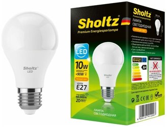 Лампа светодиодная энергосберегающая Sholtz 10Вт 220В груша A60 E27 2700К пластик(Шольц) LOB4120