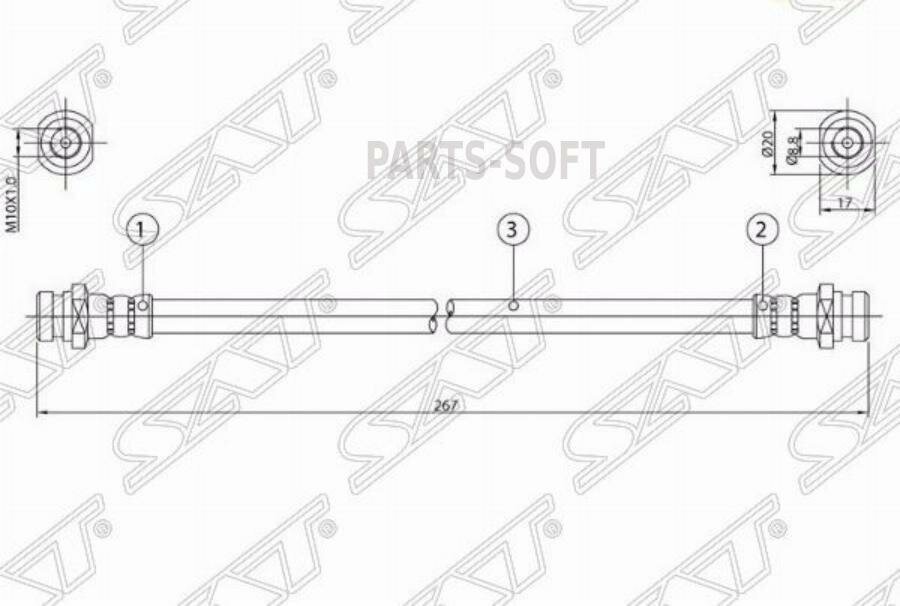 Шланг тормозной задний (Таиланд) MMC CHARIOT/L300/LANCER/GALANT/MIRAGE/LANCER/PAJERO/MONTERO/RVR 83- SAT ST-MB058592 | цена за 1 шт