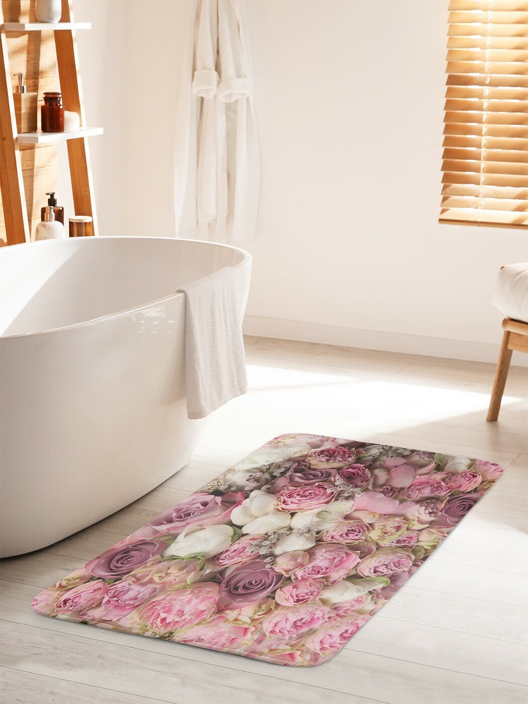 Коврик для ванной комнаты и туалета противоскользящий JoyArty "Розовый букет" 60х100 см